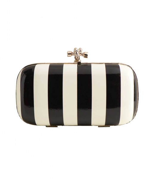 Black and White Stripe Evening Bag with Chain