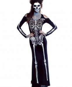 Womens Bone Appetit Skeleton Long Dress Costume