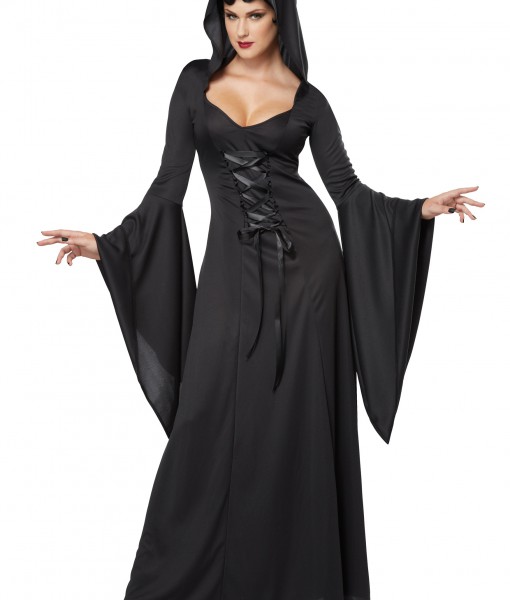 Plus Size Hooded Black Lace Up Robe