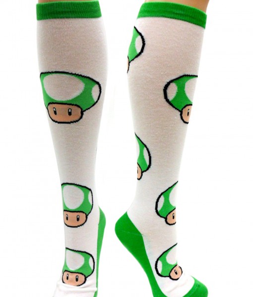 Nintendo 1up Green Mushroom Knee High Socks