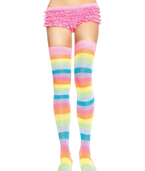 Neon Rainbow Thigh High Stockings