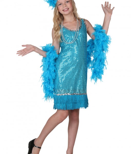 Child Turquoise Sequin and Fringe Flapper Costume