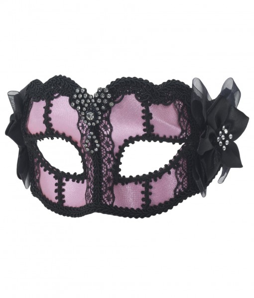 Pink Venetian Mardi Gras Mask on Glasses