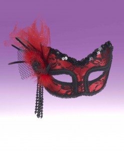 Red Black Lace Half Mask