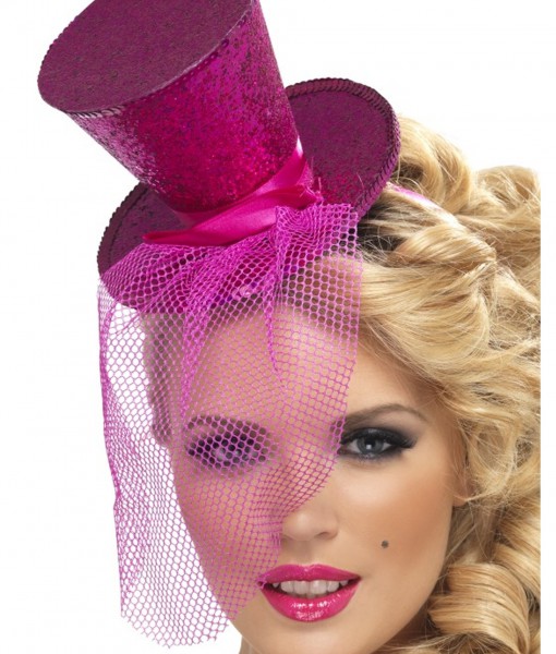 Fever Hot Pink Glitter Mini Top Hat