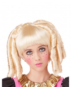 Girls Blonde Baby Doll Curls Wig with Bangs
