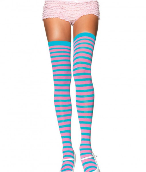 Turquoise / Pink Striped Stockings