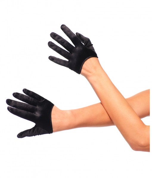 Black Cropped Satin Gloves