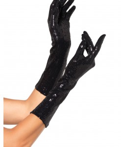 Black Sequin Elbow Length Gloves