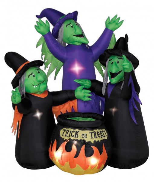 Animated Airblown Three Witches and Cauldron