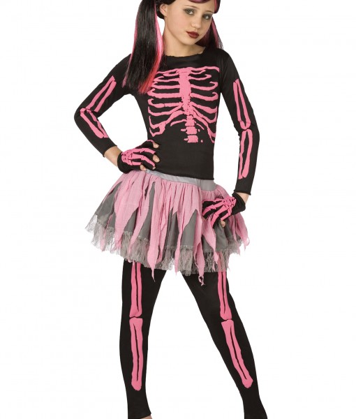Girls Pink Punk Skeleton Costume