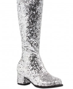 Girls Silver Glitter Go-Go Boots