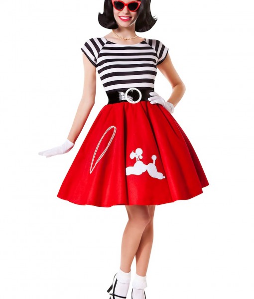 50s Ooh La La Red Poodle Skirt w/ Striped Top