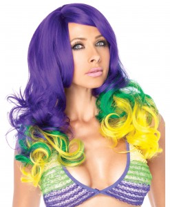 Mardi Gras Tri-Color Wavy Wig