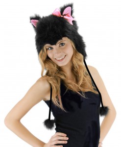 Kitty Hoodie Hat Black