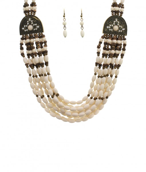 White Beaded Indian Necklace and Earrings