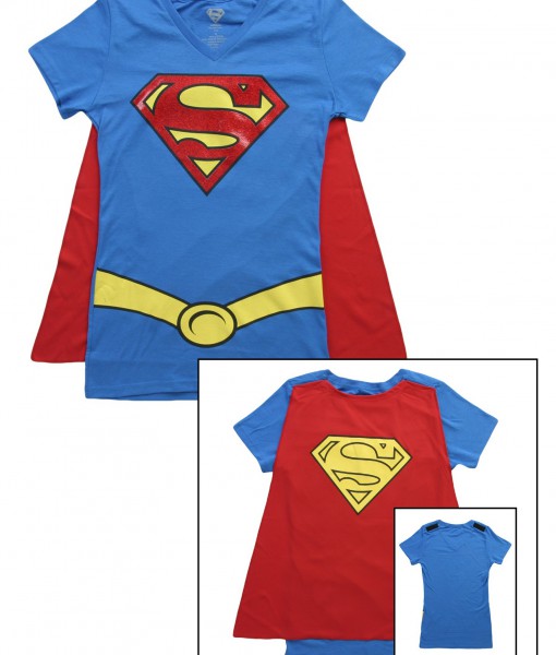 Womens Super Girl V-Neck Cape T-Shirt