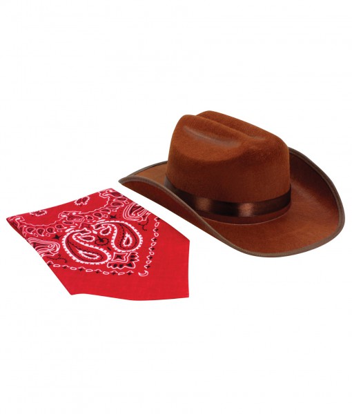 Brown Cowboy Hat and Bandana Set
