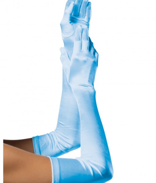 Extra Long Satin Light Blue Gloves