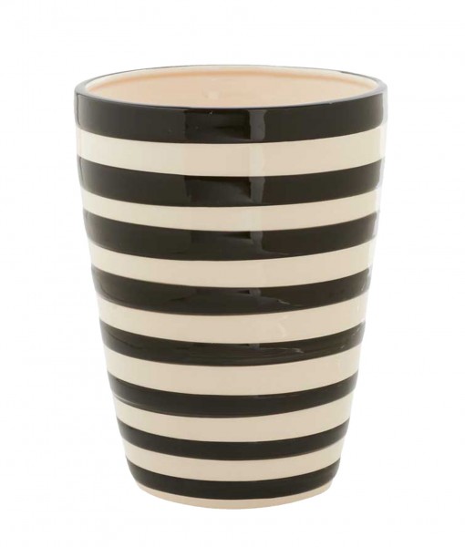 8.5 Inch Black and White Ceramic Striped Pot