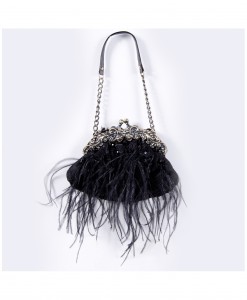 Black Feather Bag with Chain