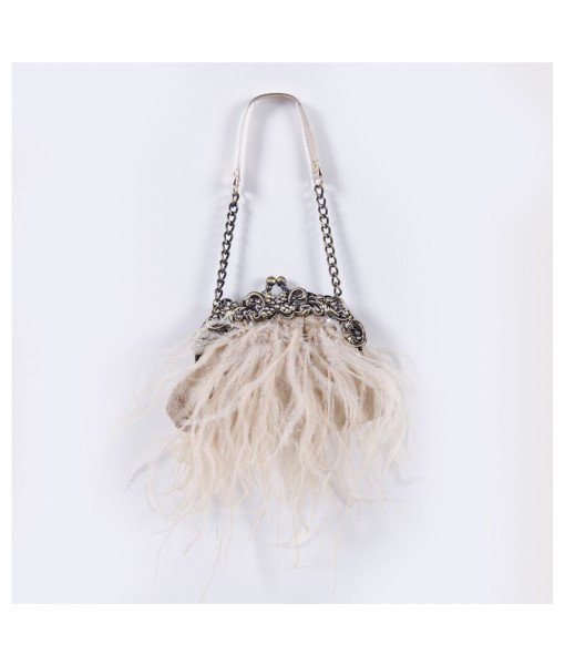Cream Feather Bag with Chain