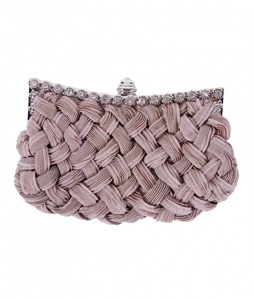 Taupe Braided Chiffon Bag with Long Chain
