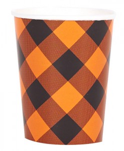 Orange and Black Plaid 9 oz. Cups (8)
