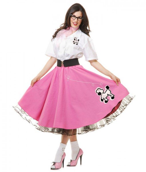 Complete Poodle Skirt Outfit (Pink White) Adult Plus Costume