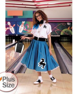Complete Poodle Skirt Outfit (Turquoise White) Adult Plus Costume