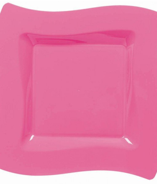 Hot Pink Wavy Square Plastic Dinner Plates