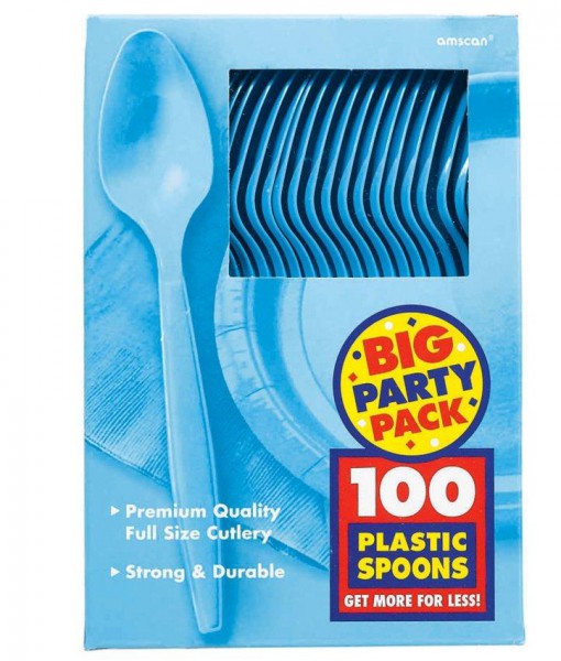 Caribbean Blue Big Party Pack - Spoons (100 count)