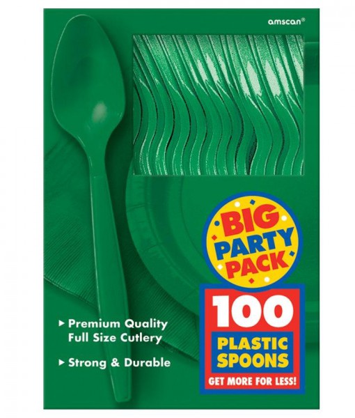 Festive Green Big Party Pack - Spoons (100 count)