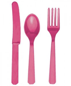 Bright Pink Forks  Knives Spoons (8 each)