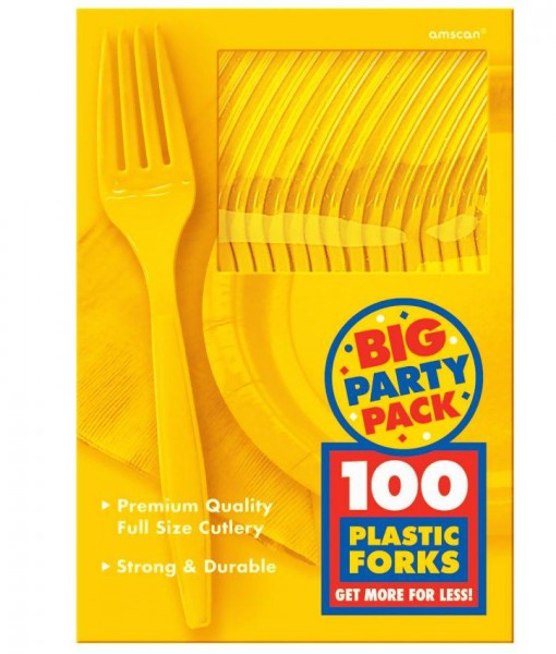 Yellow Sunshine Big Party Pack - Forks (100 count)
