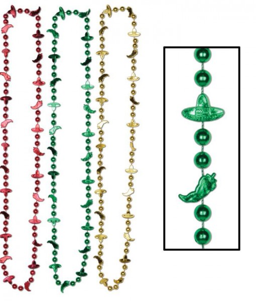 Red  Green Yellow Fiesta Bead Necklace (6 count)