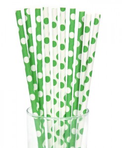 Green and White Dot Straws (10)