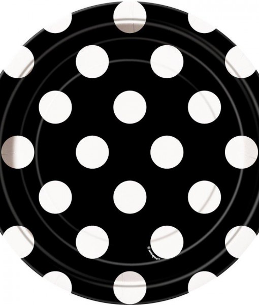 Black and White Dots Dessert Plates (8)