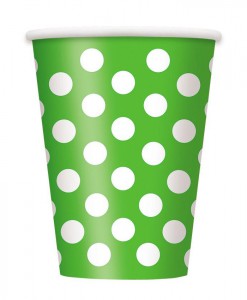 Green and White Dots 12 oz. Cups (6)