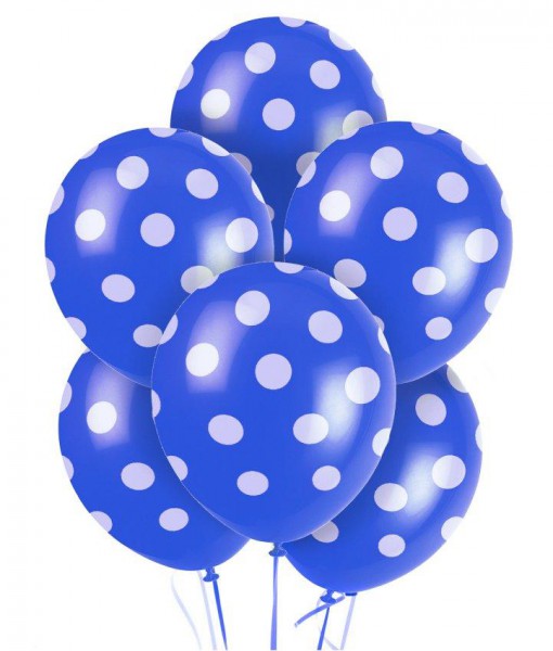 Blue and White Dots Latex Balloons (6)