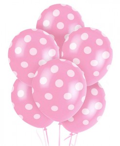 Pink and White Dots Latex Balloons (6)