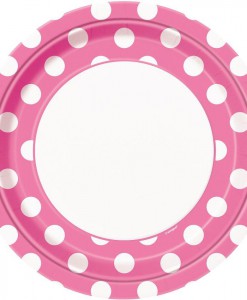 Pink and White Dots Dinner Plates (8)