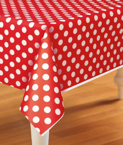 Red and White Dots Plastic Tablecover