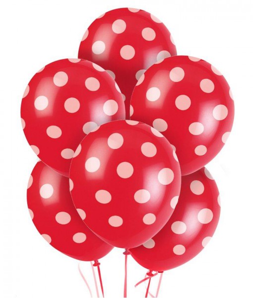 Red and White Dots Latex Balloons (6)