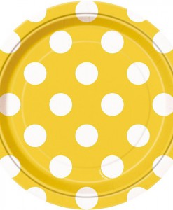 Yellow and White Dots Dessert Plates (8)