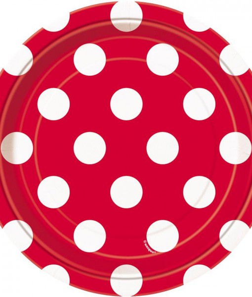 Red and White Dots Dessert Plates (8)