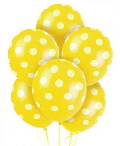 Yellow and White Dots Latex Balloons (6)