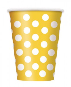 Yellow and White Dots 12 oz. Cups (6)