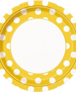Yellow and White Dots Dinner Plates (8)