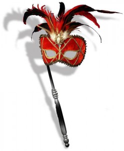 Red Venetian Mask with Stick